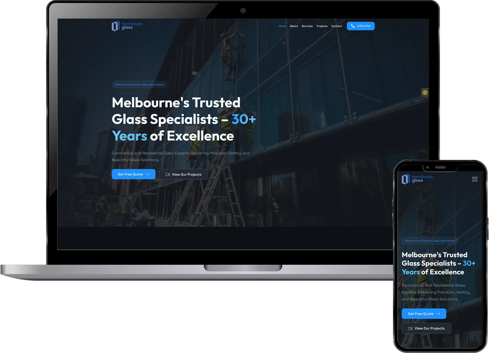 Glass website design for Tomlinson Glass Melbourne