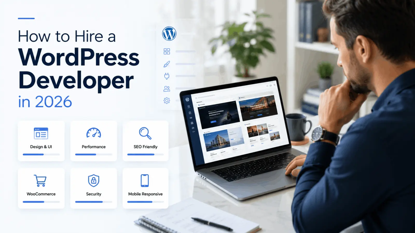 Business owner reviewing a portfolio to hire WordPress developer in 2026