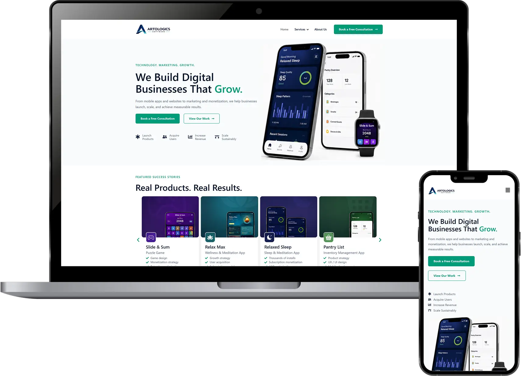 Artologics WordPress Development responsive website on desktop and mobile